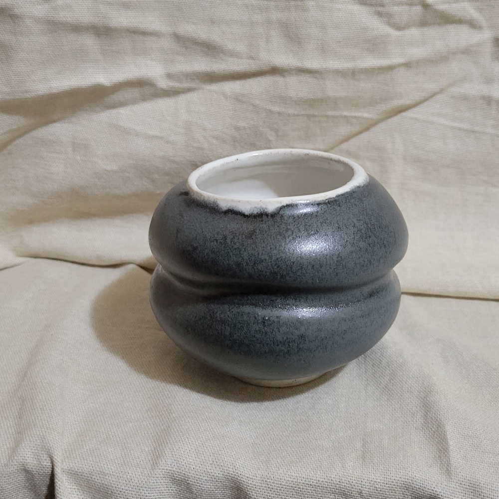 Studio Art Pottery Signed Gray and White Glaze Abstract Vase